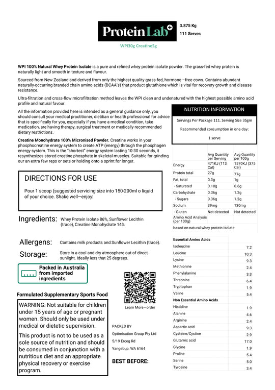 Moderate Exercise Intensity, Muscle Energy, Protein Blend WPI 30g Creatine 5g