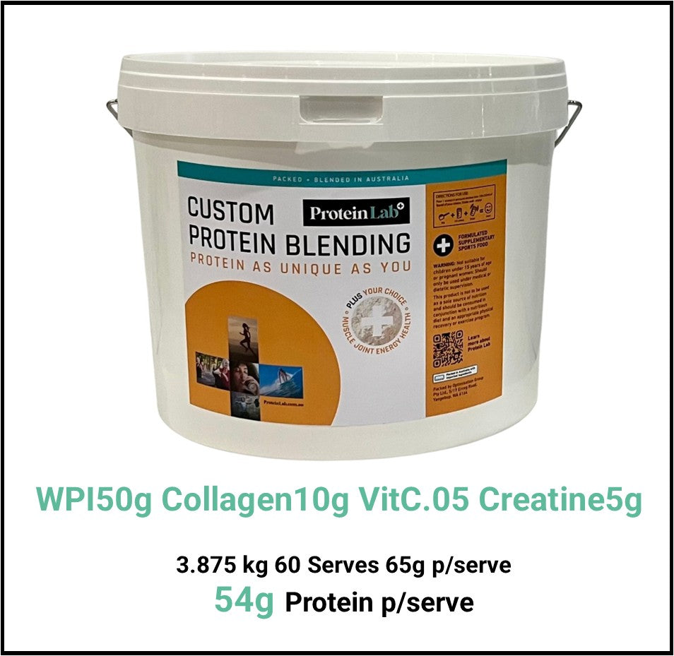 Extreme Exercise Intensity, Low to Moderate Joint Health, Muscle Energy Protein Blend WPI 50g Collagen 10g VitaminC.05g Creatine 5g