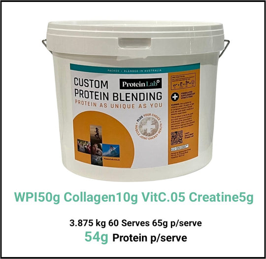 Extreme Exercise Intensity, Low to Moderate Joint Health, Muscle Energy Protein Blend WPI 50g Collagen 10g VitaminC.05g Creatine 5g